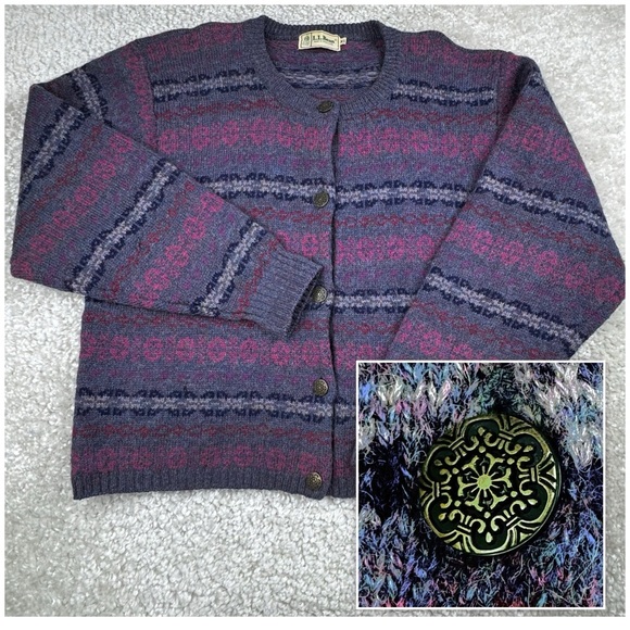 L.L. Bean Sweaters - Vintage L.L. Bean Pure Wool Women's Fisherman Sweater Cardigan. Fair Isle. XL
